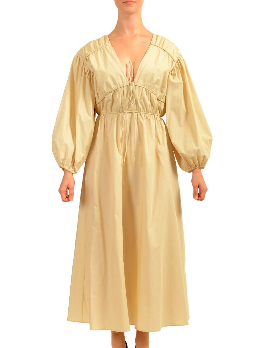 Hugo Boss Women's "C-Darika" Beige Puff Sleeves A-Line Dress US 4 IT 40